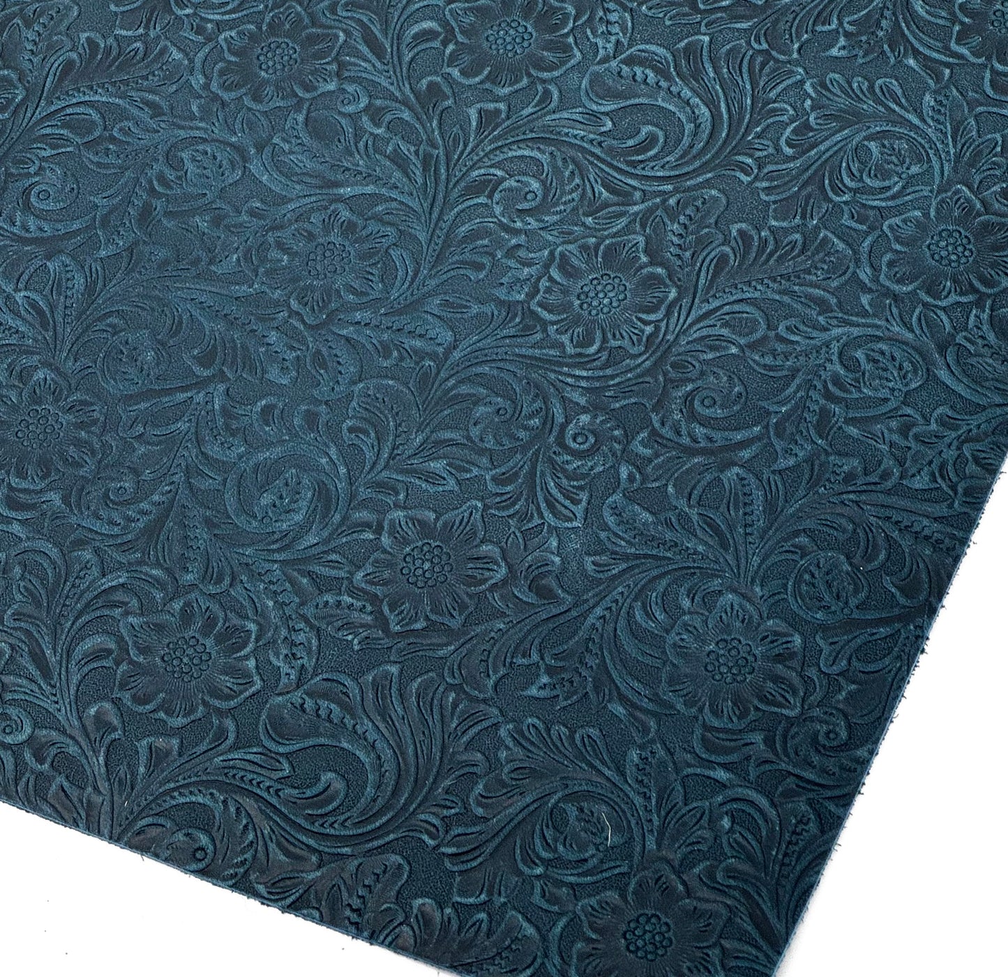 Western Style Bump Texture Geometric Pattern 2.0mm(5-5.5oz) Genuine Leather Sheet,Floral Tooling Craft Leather for DIY Projects(Navy Blue | Pattern 12"x12")