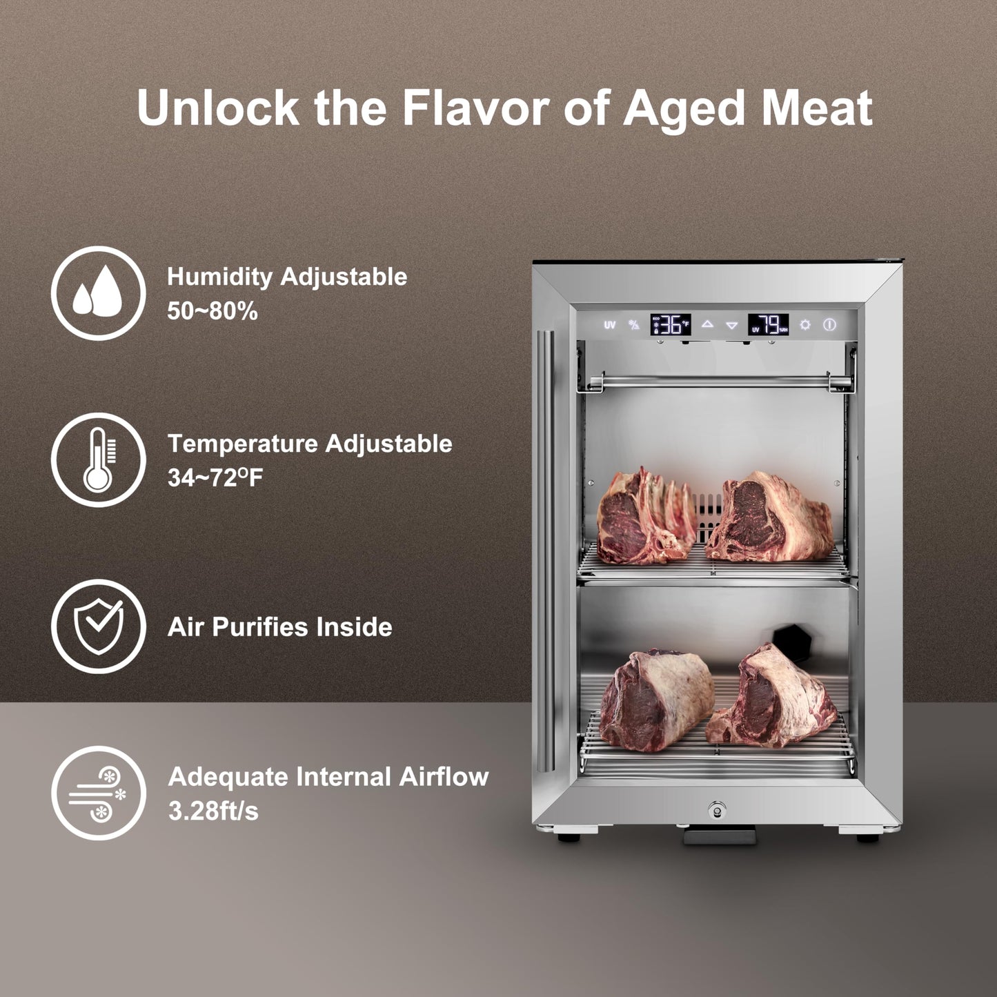 Cobalance Dry Aging Fridge for Steaks, Dry Age Freezer for Ribeye, Chicken, Ham&Salami up to 33 lbs, Home Meat Ager Refrigerator, Meat Aging Fridge, Tender Aged Beef and Game in 21-46 Days