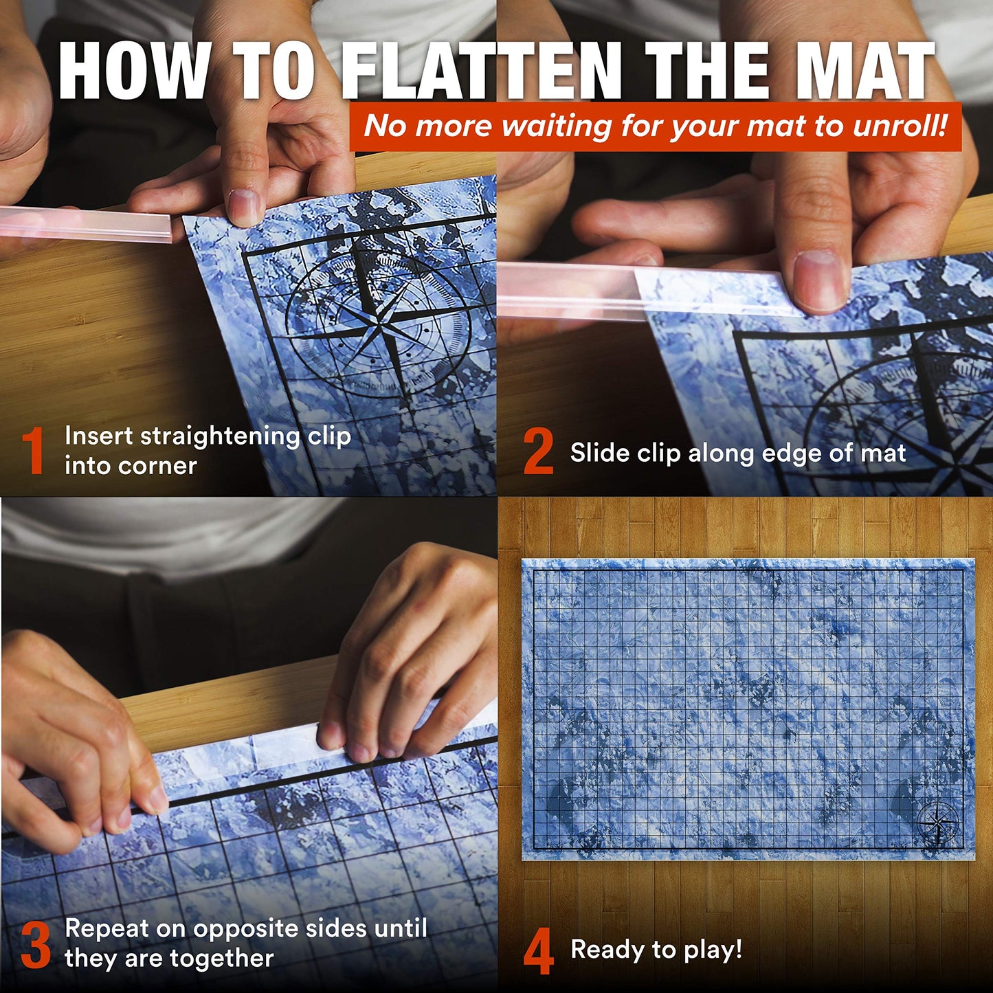 Tidyboss DND Starter Set | 3 X Double Sides 24x 36 Game Grid Mat | 6 Terrains Includes Dry Erase Markers, Eraser, Dice and Clips