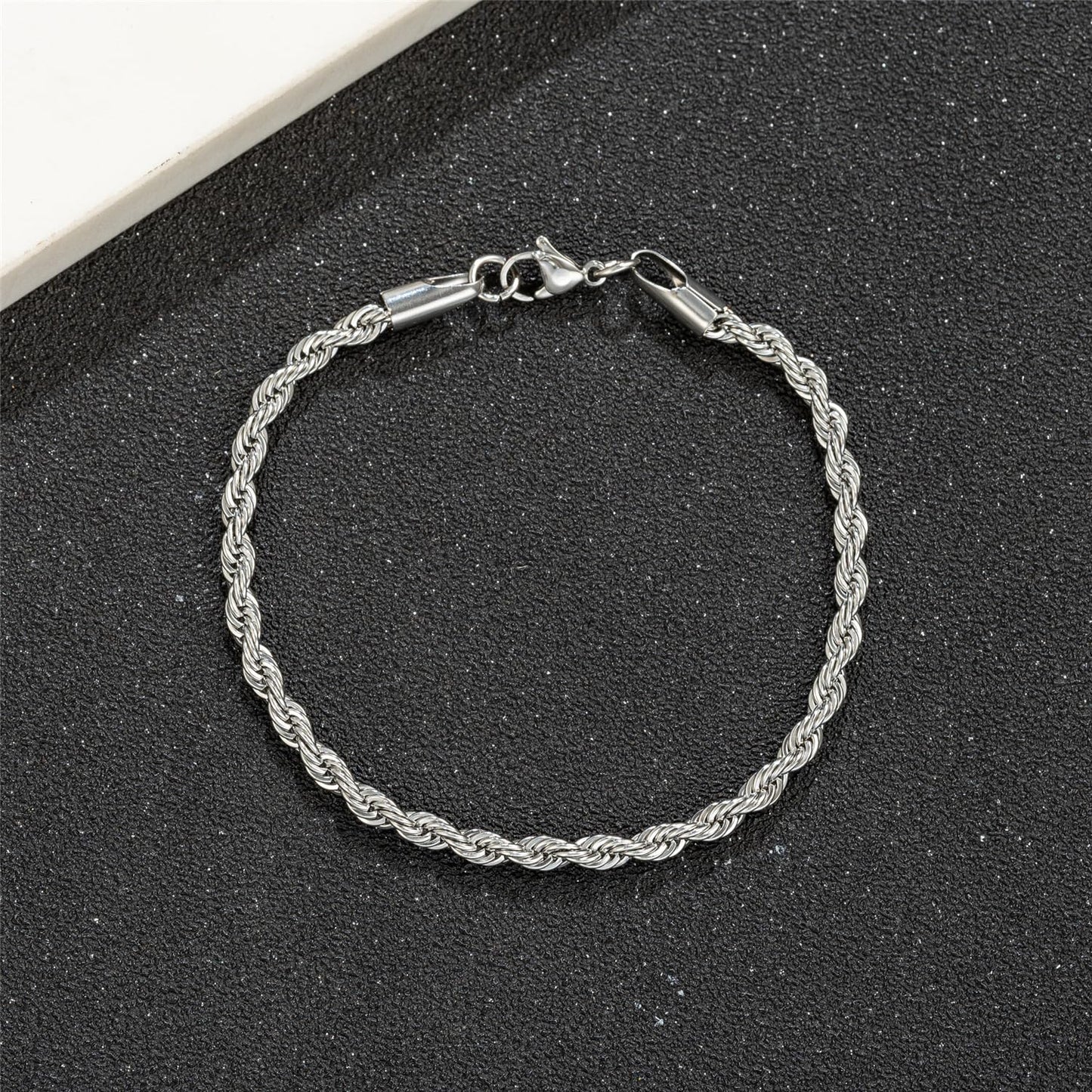 yipima Stainless Steel Rope Link Chain Bracelet for Women Men, Silver Tone / 14K gold Plated 3/4/5/6mm wide Rope Chain Bracelets, 7.5" or 8.3" (stainless steel-4mm, 7.5)