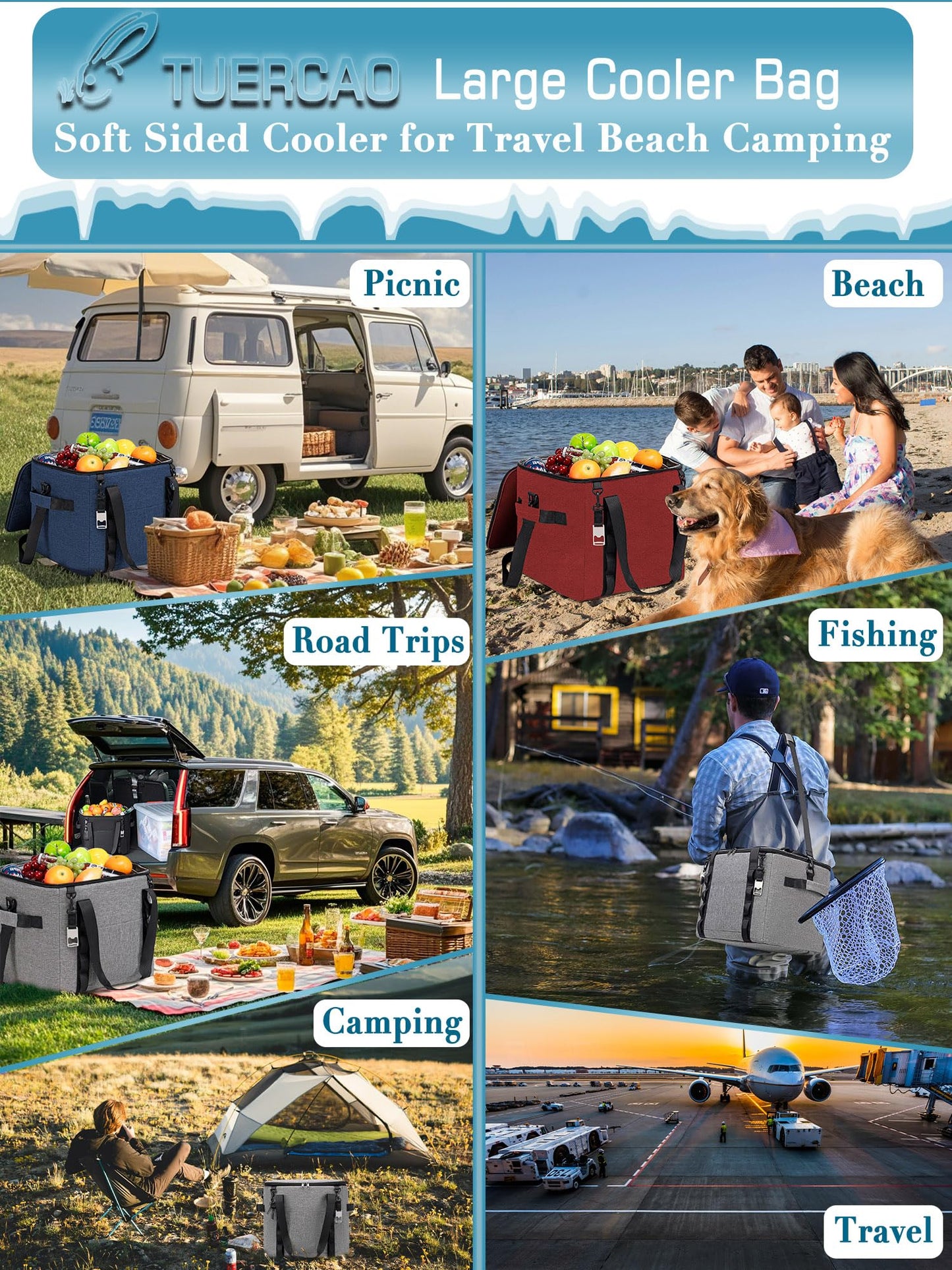 TuErcao Small Insulated Cooler Bag, 10"x10"x10" 30 Can Leak Proof Portable Collapsible Soft Ice Chest for Beach Hiking Picnic Lunch Camping Car Road Trips, Light Grey