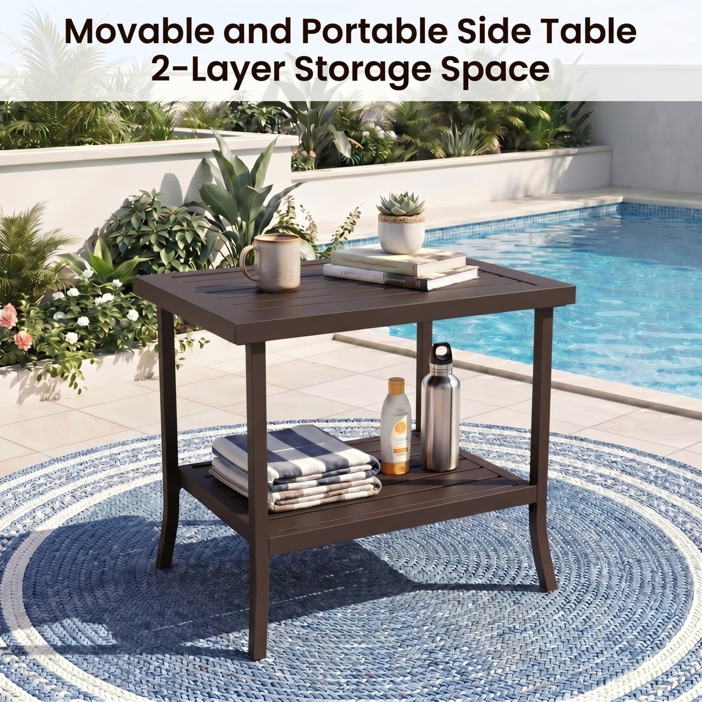 FansaFurn 5-Piece Outdoor Patio Furniture Set, Outdoor Metal Sectional Furniture with Cushions, Outdoor Conversation Seating Set with Side Table for Garden, Balcony, Deck, Backyard, Khaki