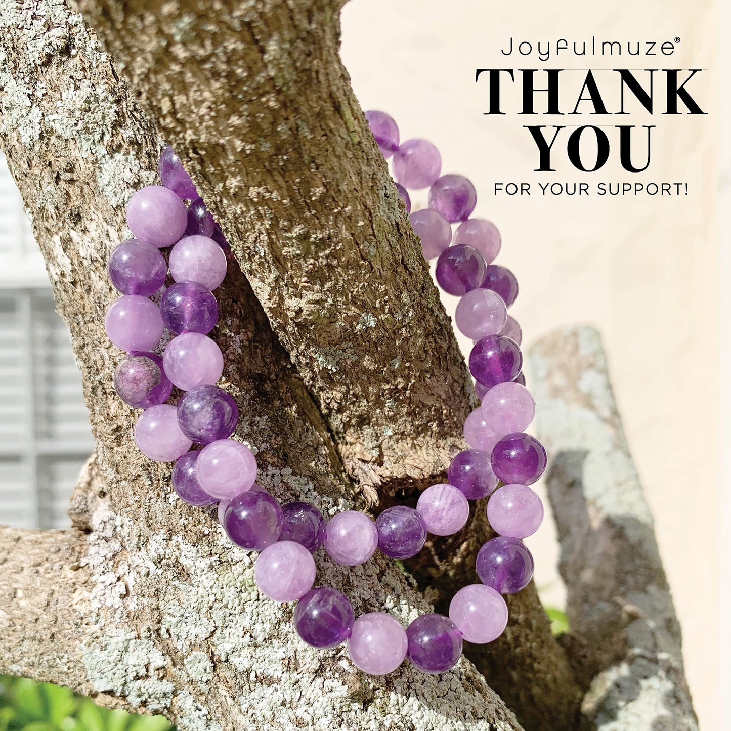 Joyfulmuze Stretch Bracelets, Natural Gemstones Amethyst, Citrine, Rose Quartz, Clear Crystal Quartz, Moomstone Peridot Teger Eyes, Handmade Gift for Women and Men (Amethyst Dark + Light)