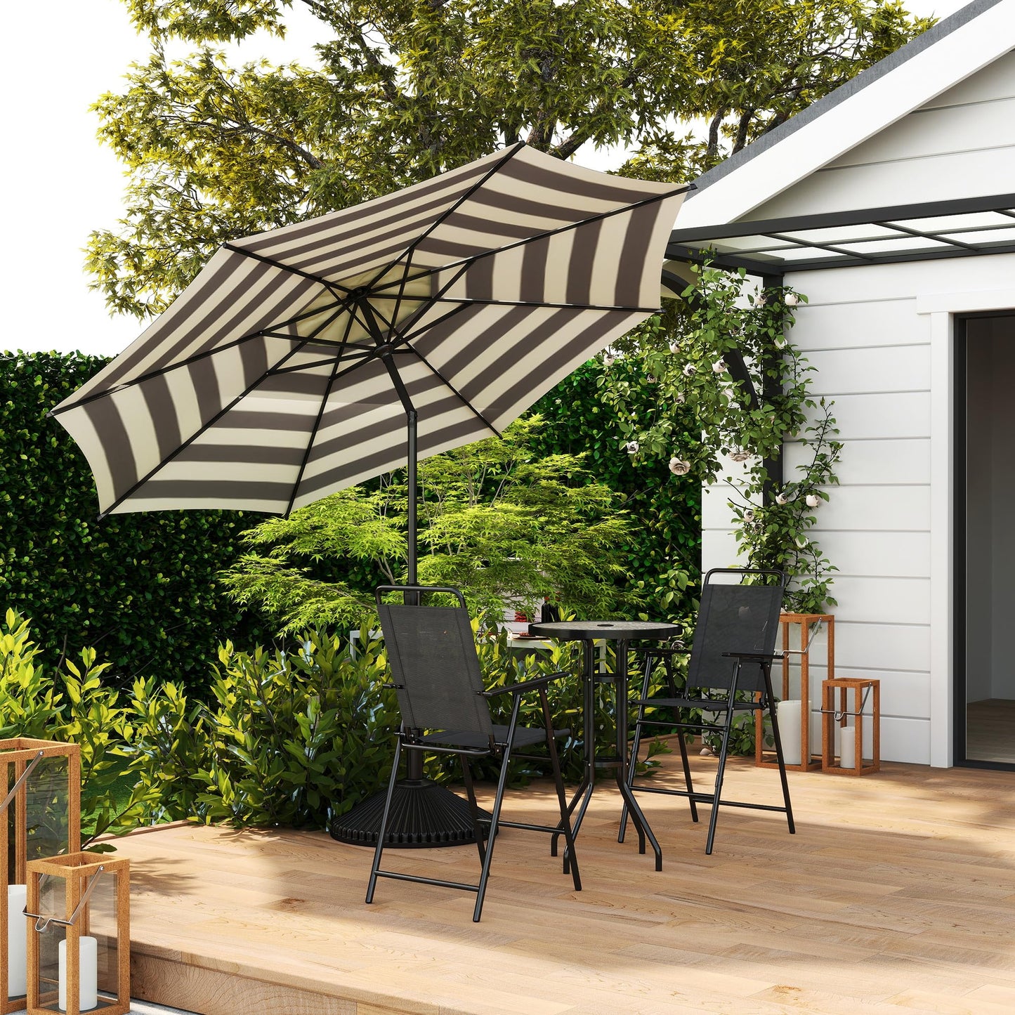Abba Patio 9FT Lyon Outdoor Patio Umbrella Outdoor Table Umbrella with Push Button Tilt and Crank Market Umbrella 8 Sturdy Ribs UV Protection Waterproof for Garden Deck Backyard Pool, Black & Ivory