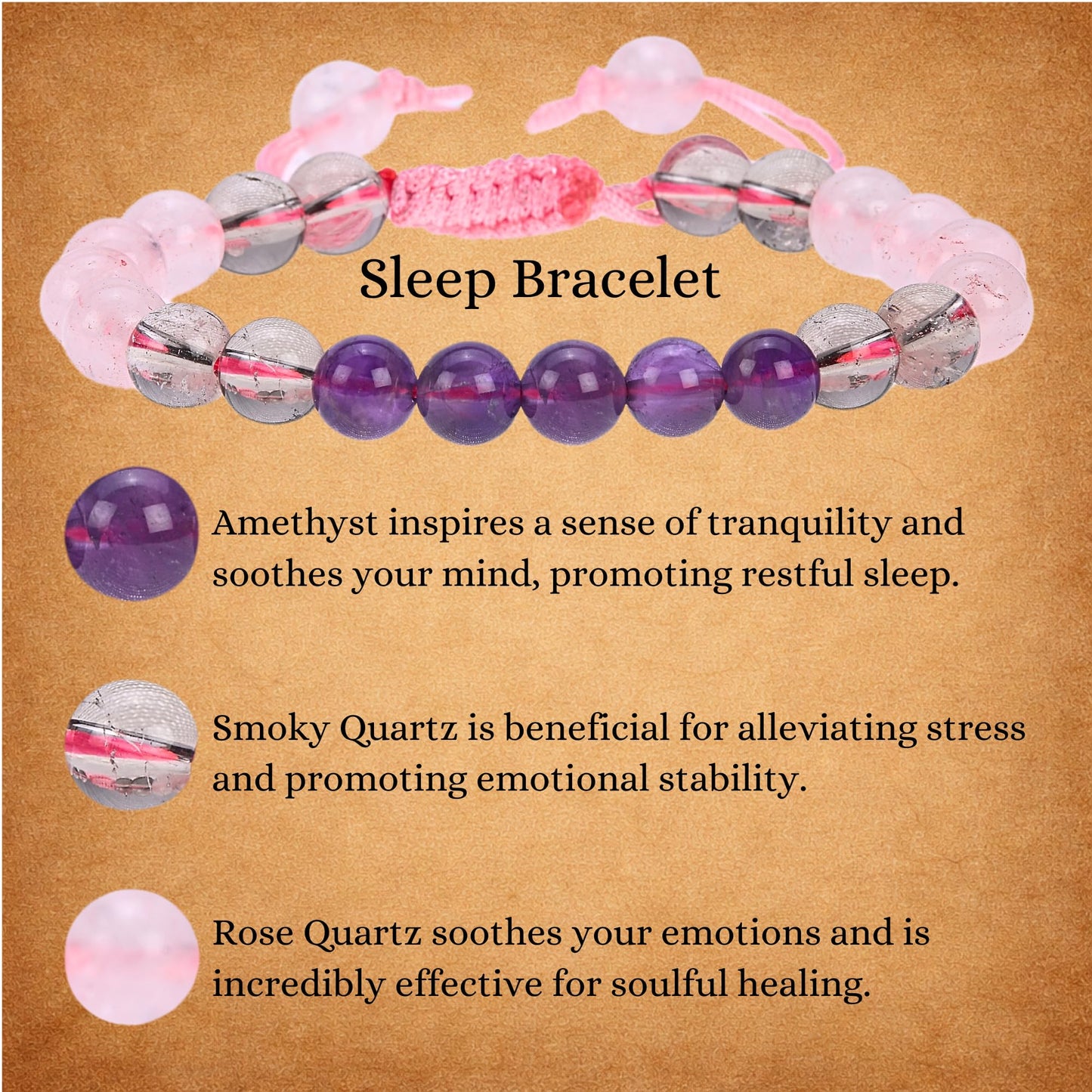 ANAYA AGATE Bracelet for Sleep Manifestation Rose Quartz Amethyst Smoky Quartz Bracelet Set - Healing Calming Anxiety Stress Relief Gifts Pulseras Para Hombres Mujer Stocking Stuffers