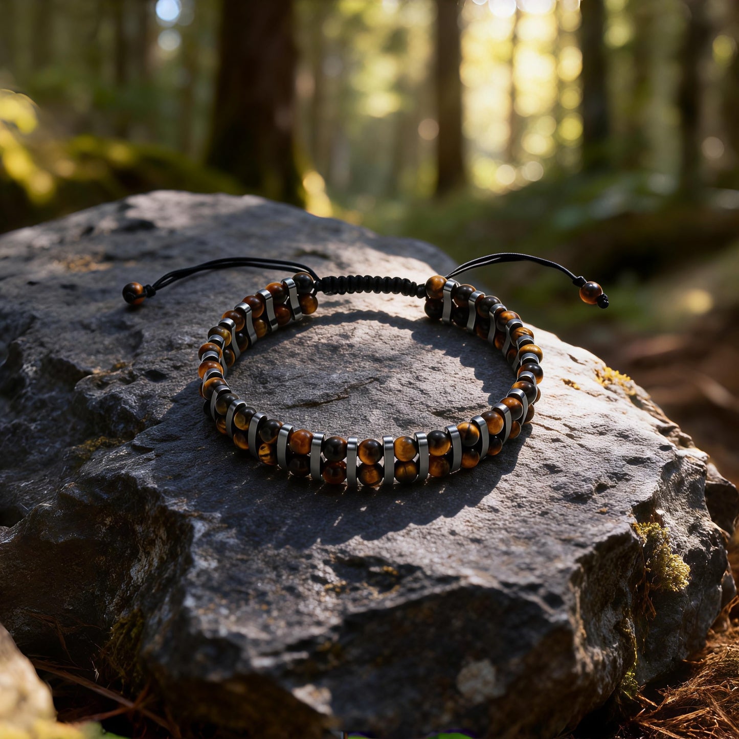 MAIYIDACK Double Row Tiger Eye Hematite Energy Art Jewelry, 3-in-1 Triple Protection Bracelet for Courage & Grounding, Spiritual Men & Women, Reiki Healing Gift (Tiger's Eye)