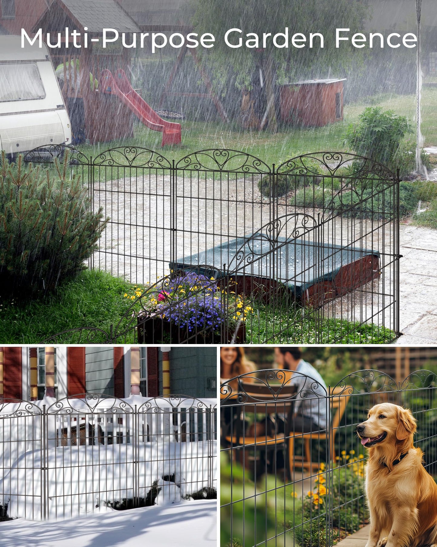 Mars Explo 10 Panels No Dig Decorative Outdoor Garden Fence, 40 in(H) X 23.6 ft(L) Animal Barrier Fencing, Rustproof Portable Fence, Temporary Dog Fence Outdoor for Yard, Outside, Backyard, Patio