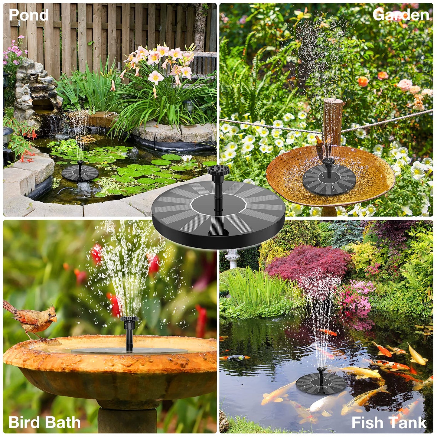 AISITIN 2 x 1.5 W DIY Solar Powered Garden Fountain with 6 Nozzles Effects for Ponds, Bird Bath, Aquarium, Garden Fountain
