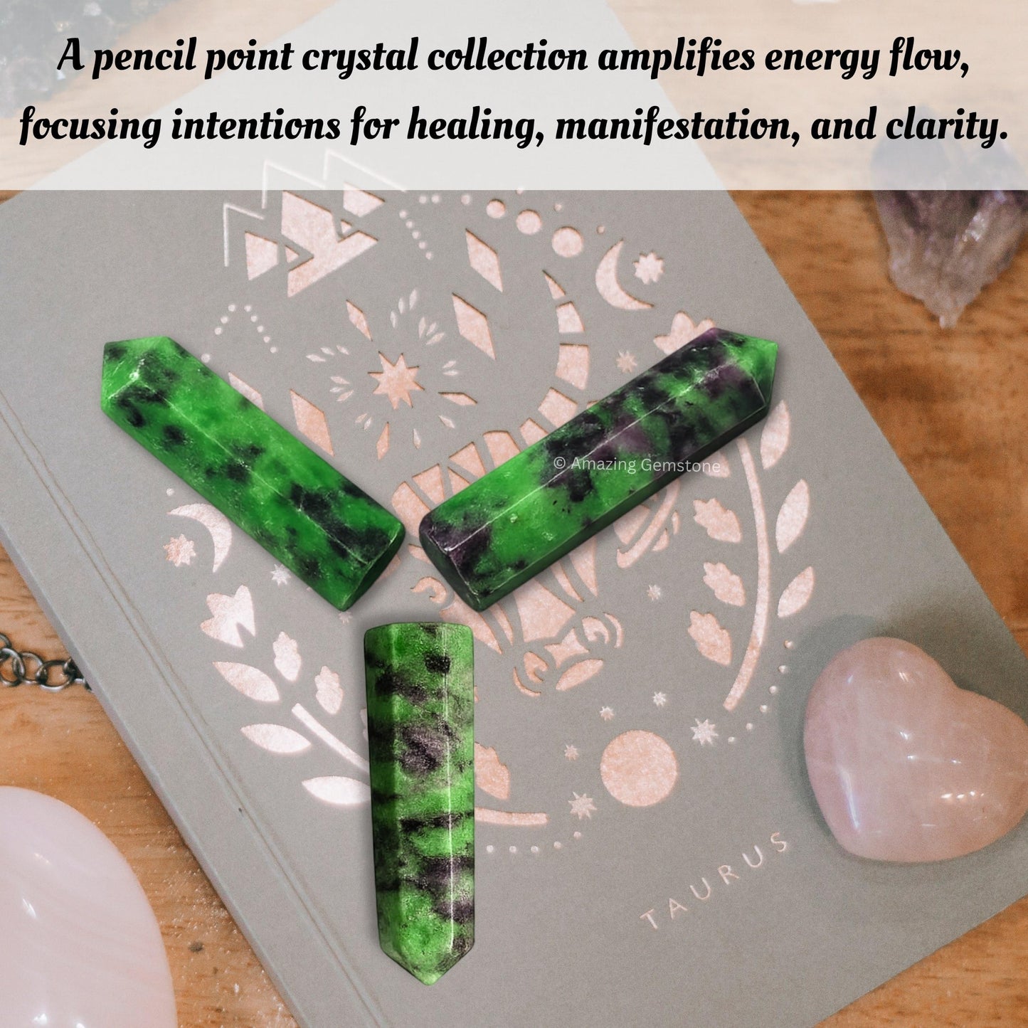 Amazing Gemstone Ruby Zoisite Crystal Points Bulk Healing Crystals - Pack of 3 Single Terminated Healing Wand Point Bulk Crystals for Crafts,Crystal Grid,DIY Work - Premium Crystals - Beginners Gift