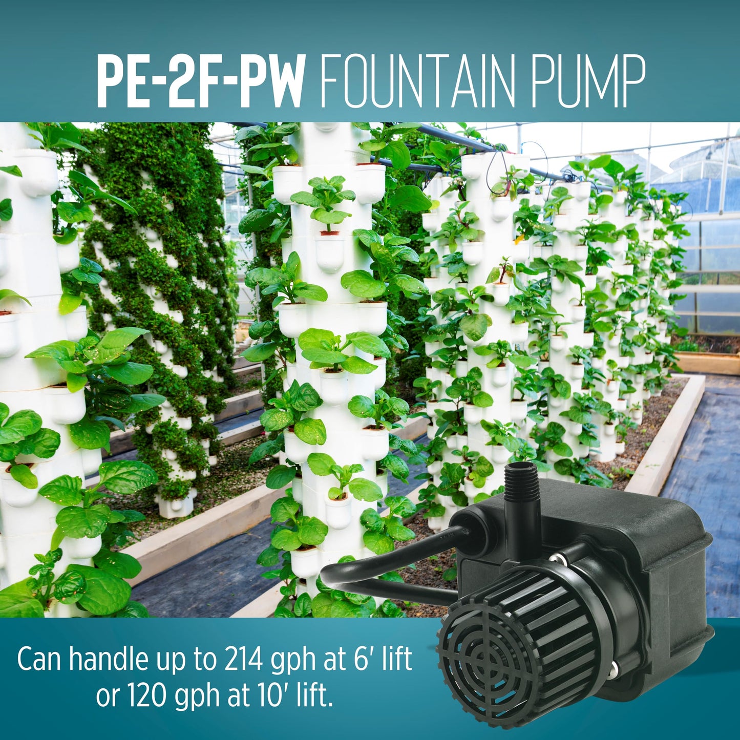 Little Giant PE-2F-PW 115 Volt, 1/40 HP, 300 GPH Submersible Direct Drive Pump for Small Ponds or Fountains with 15-Ft. Cord, Black, 566611