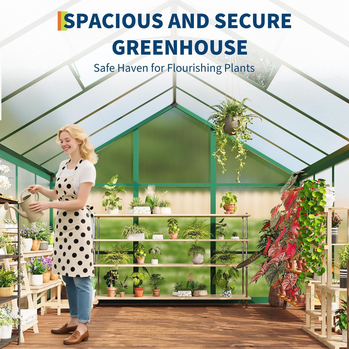 6X10 FT Greenhouse for Outdoors, Walk-in Greenhouse Kit with Aluminum Frame, Polycarbonate Panels, Adjustable Roof Vent, Sliding Door, Secure Lock for Outside Garden, Patio, Backyard