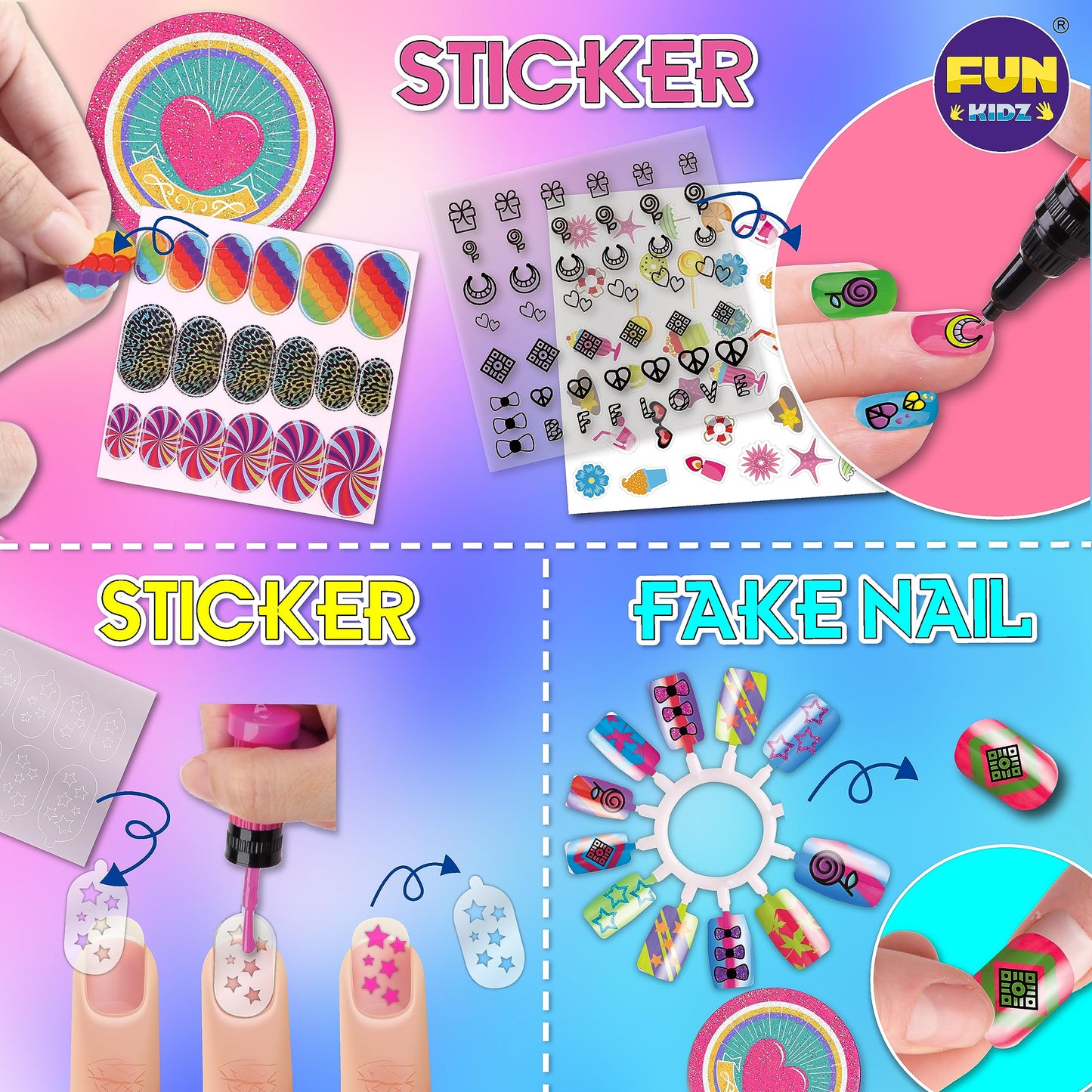 Kids Nail Kit for Girls Ages 7-12, FunKidz Ultimate 315Pcs Nail Polish Pens Combo Pack Size 17.91Wx12.4L Glitter Temporary Nail Supplies for Teens SPA Makeup Kit