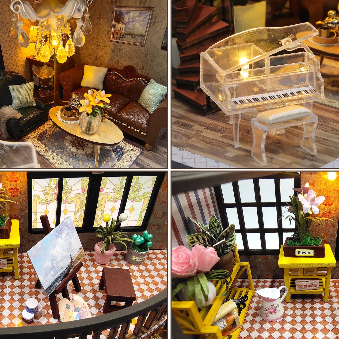 Spilay DIY Miniature Dollhouse Kit with Wooden Furniture,1:24 Scale Mini House with Dust Proof Cover & Music Box,Best Valentine's Day (M2132)