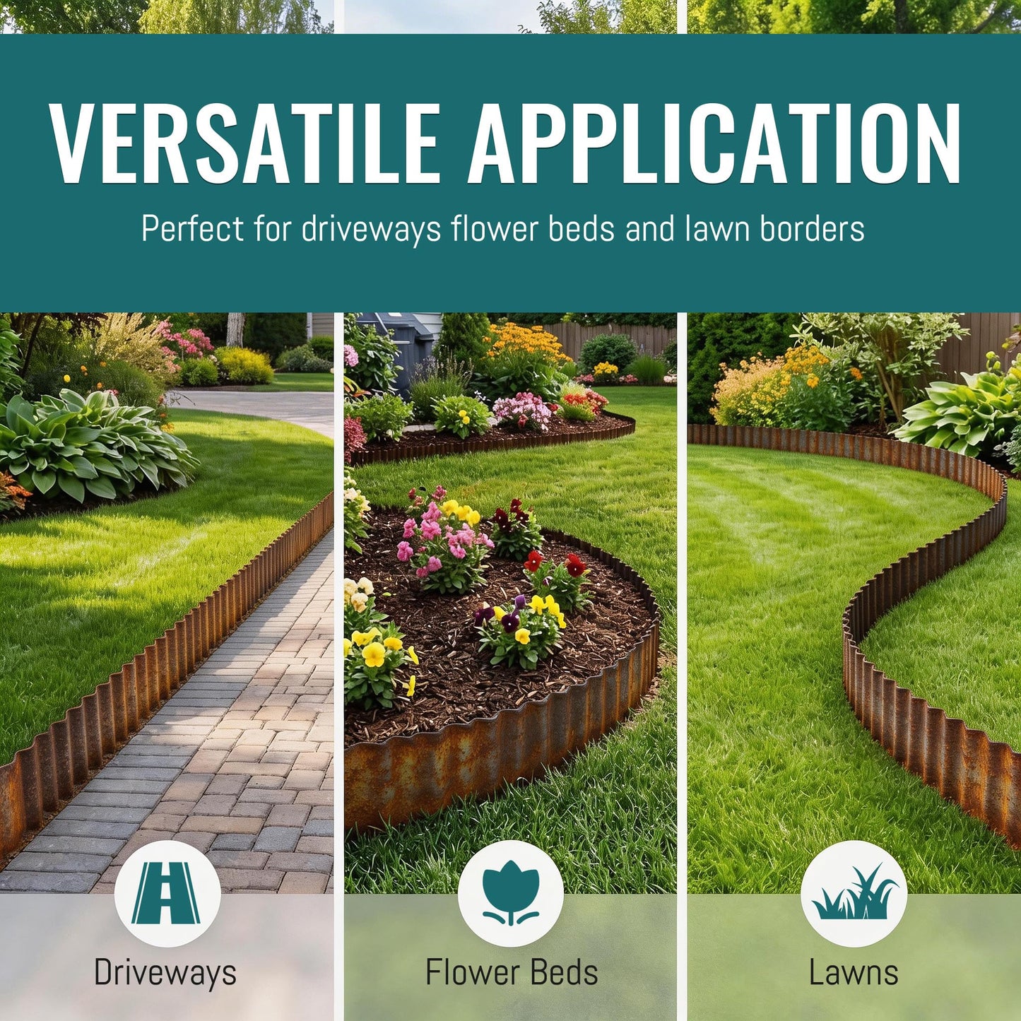 ZXZYHFTY Corrugated Metal Garden Edging, 6" x 20Ft Rusty Landscape Border for Lawn, Flower Beds, Paver Edging, Durable Garden Fence.