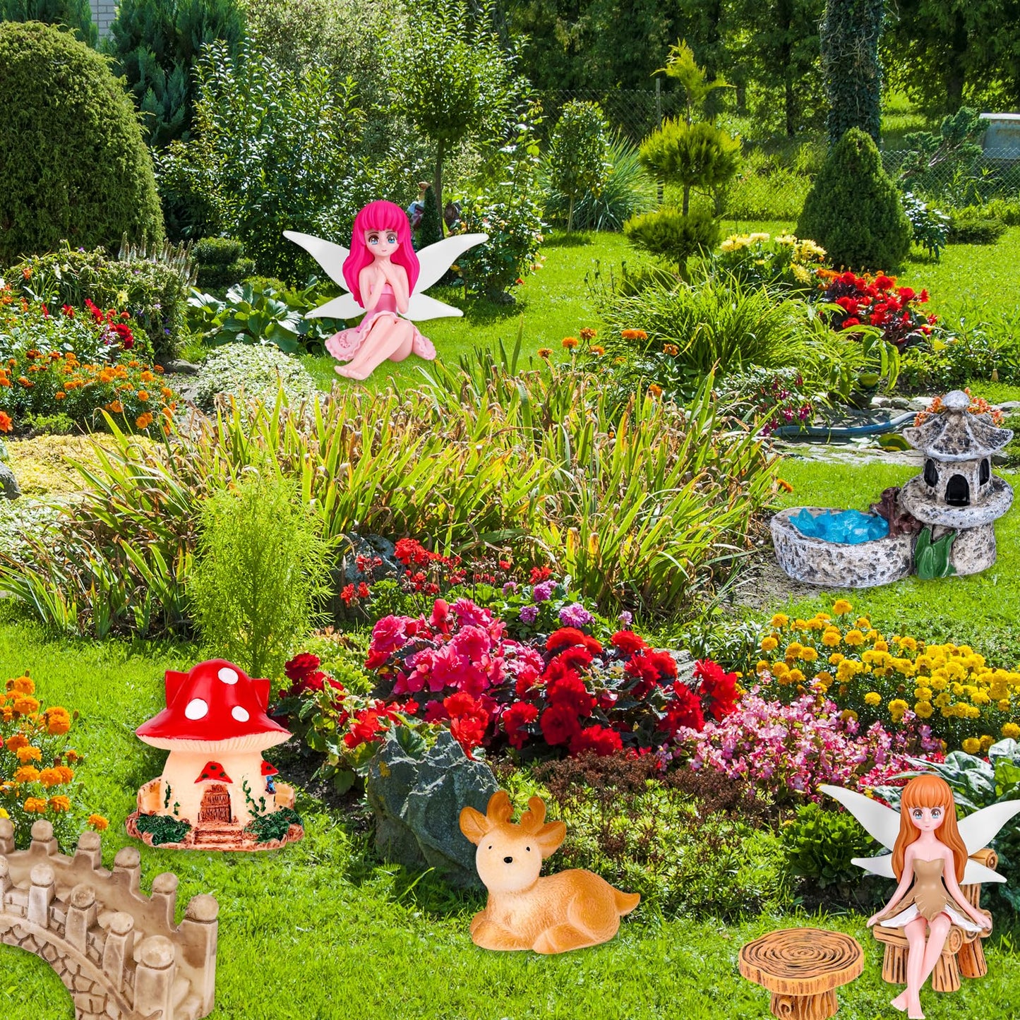 NSBUDIN 54 Pcs Fairy Garden Accessories - Miniature Garden Accessories Set with Resin Animal Figurines, Fairy Elves & Mini Ornaments for DIY Mini Garden & Terrarium