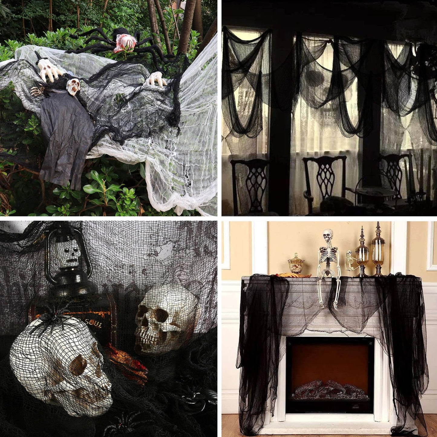 SHIYOUO 400" x 85" Halloween Black Creepy Cloth, Large Size Spooky Gauze Fabric, Halloween Scary Decoration for Haunted Houses Party Supplies Indoor Outdoor-Black 400" x 85"