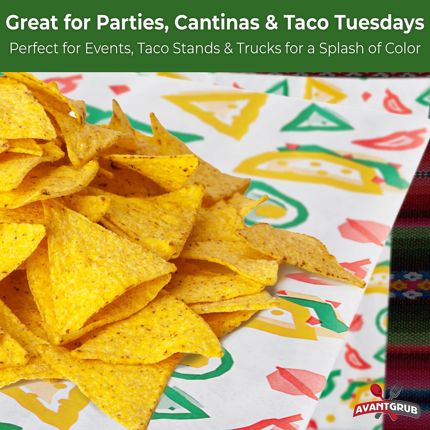 Fun, Fiesta Style 12in Deli Paper 100 Ct. Greaseproof, Microwave-Safe Mexican Themed Tissue Great for Burrito Wrappers or Nacho Basket Liners. Southwest Party Supplies for Cinco de Mayo Celebration