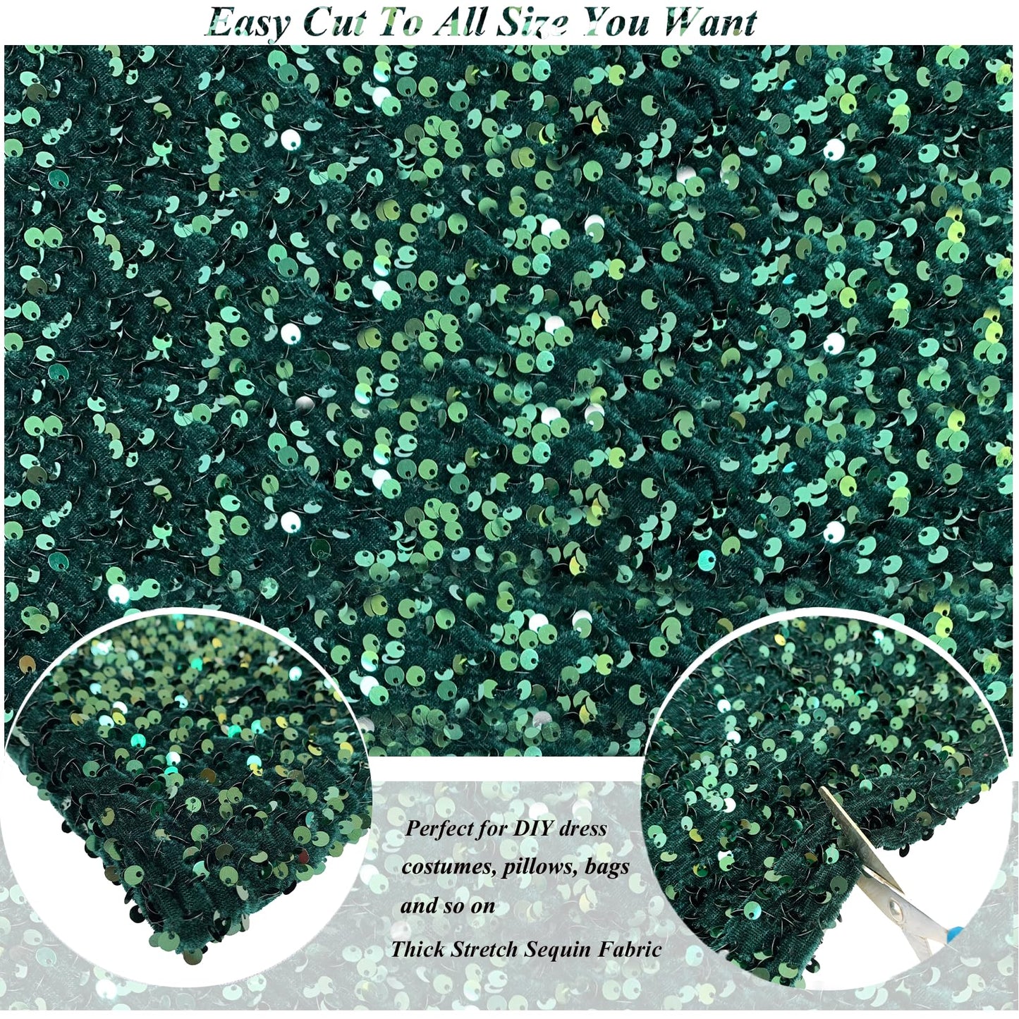Emerald Green Sequin Fabric by The Yard Soft Velvet Fabric Glitter Upholstery Fabric Velvet Sequins Fabrics for Crafts Sparkle Material Dress Fabric Sequin Cloth Sewing Fabric for Christmas Costumes