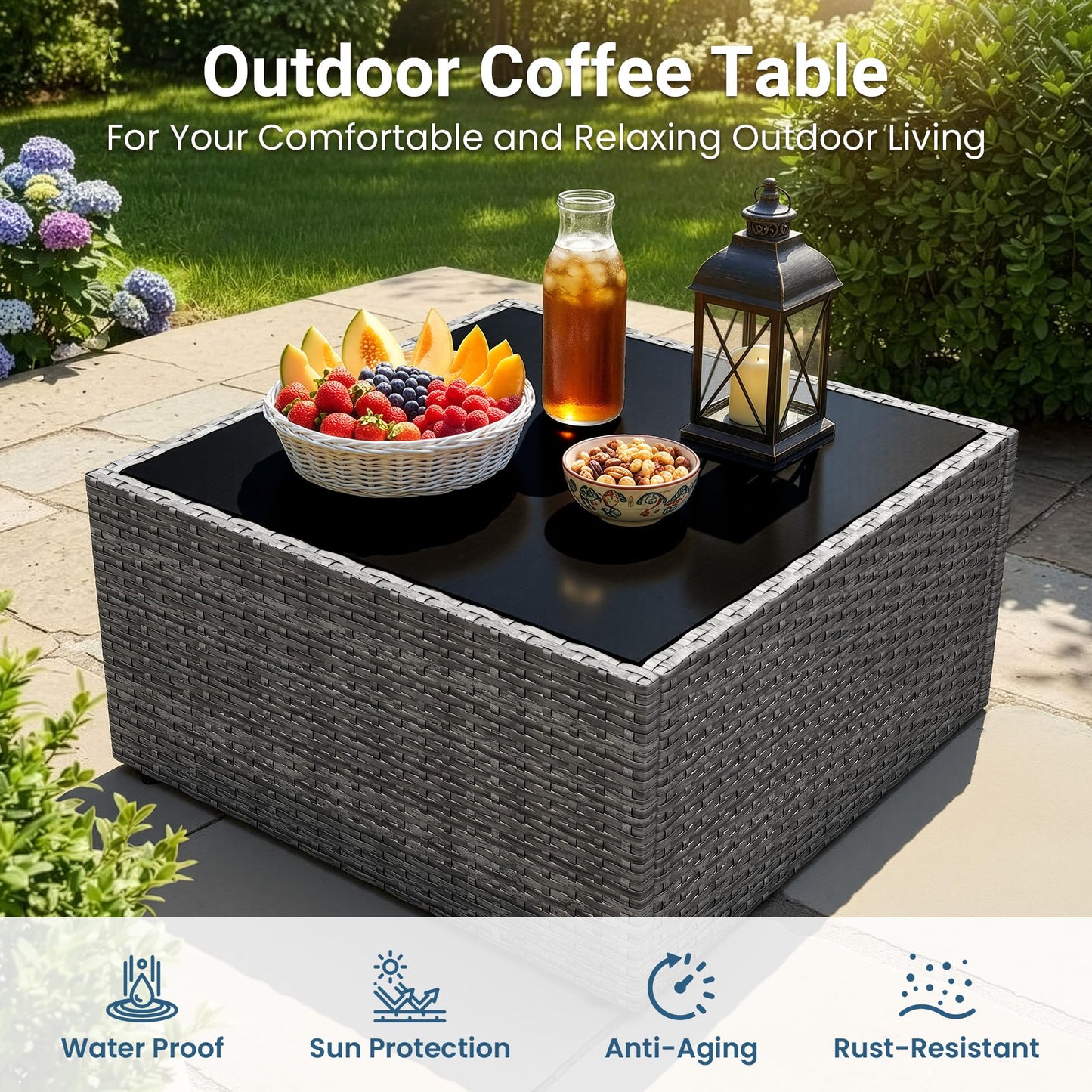 May in Color 7 Pieces Wicker Outdoor Patio Furniture Set, Patio Sectional Sofa with Coffee Table, All-Weather Outdoor Sectional Furniture for Garden Backyard, Light Blue
