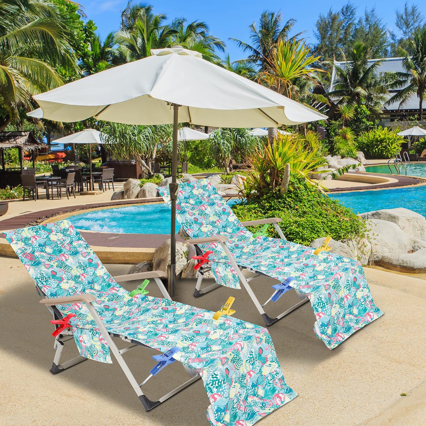 VOCOOL Beach Chair Towel Chaise Lounge Cover with Pockets and Clips Pool Chair Towel for Outdoor Patio Garden(Green)
