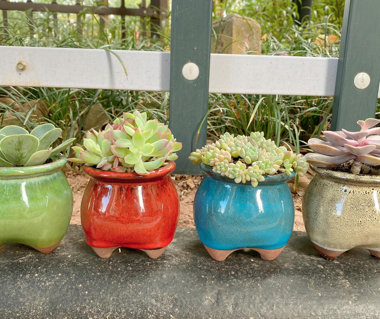 Casktcom 4PCS Handcraft Glazed Succulent Plantersļ¼Small Ceramic Succulent Pots with Drainageļ¼Small Pots for Succulents - Mix Color Set