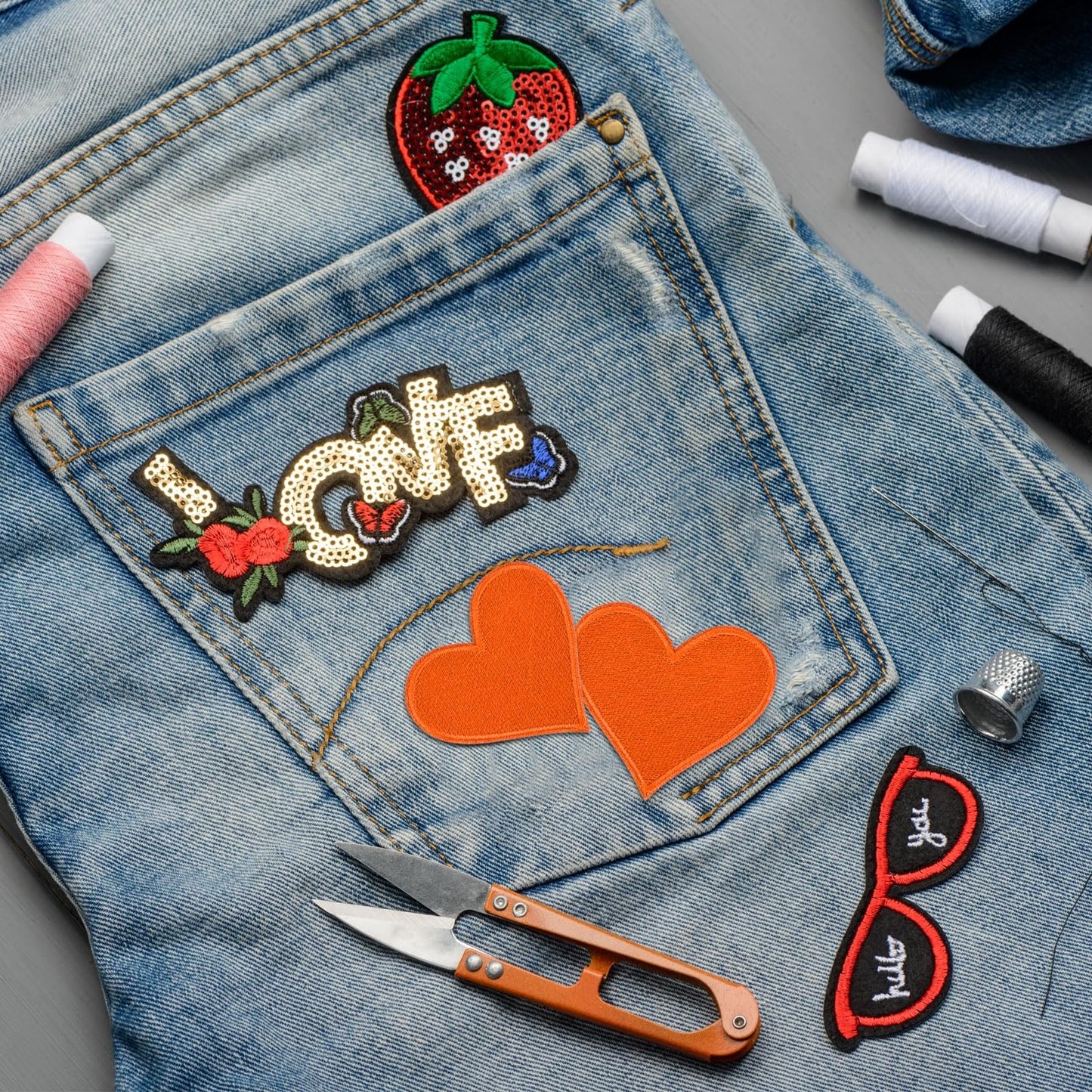 MECCANIXITY 60pcs Large Heart Shaped Iron on Patches 2.7x2.8 inch Embroidered Sew Patches Appliques Garment Embellishments for Clothing Repair Backpack, Orange