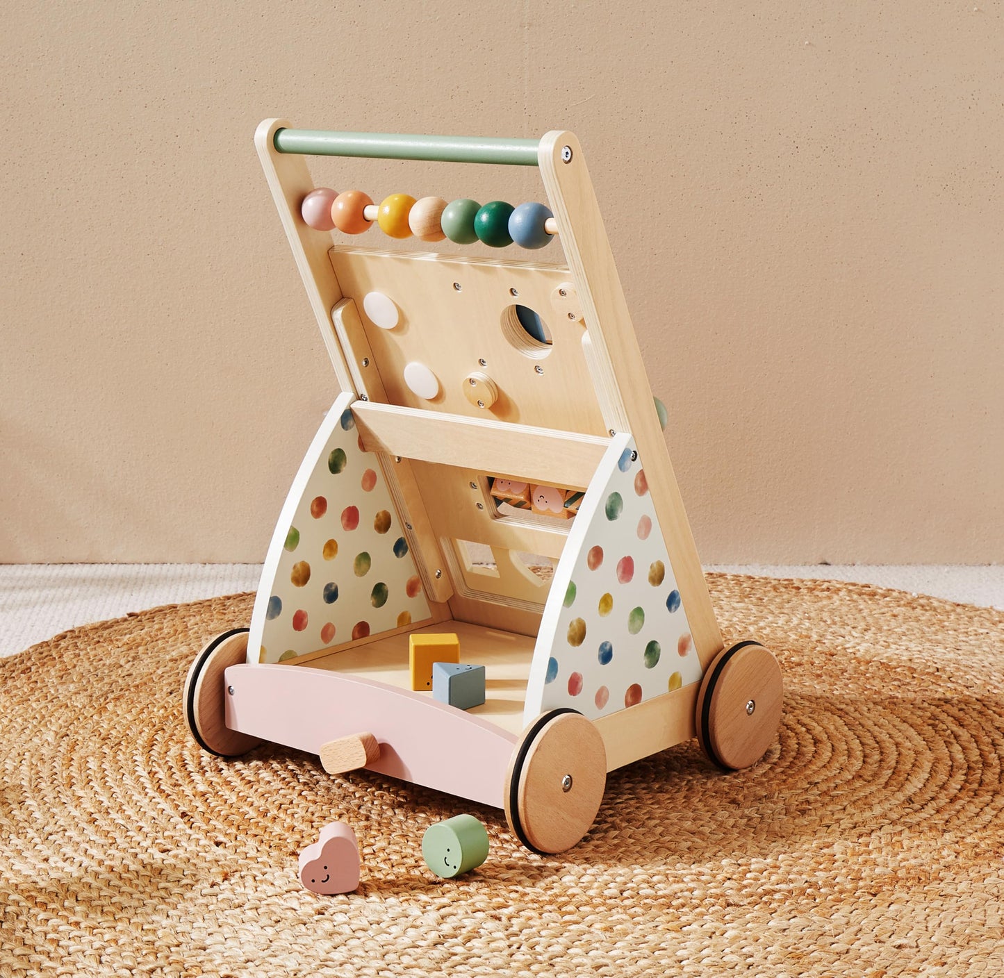 Tiny Land Wooden Baby Walker with Adjustable Speed, Montessori Activity Push Walker Toy for Toddlers, Baby Gift Parents Love for Boys & Girls(Morandi)