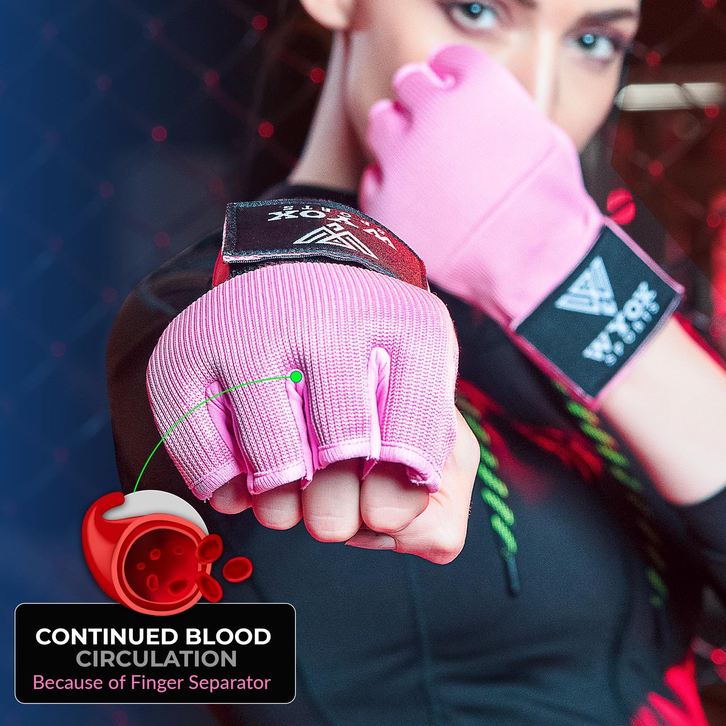 WYOX Gel Boxing Hand Wraps Inner Gloves for Men & Women β 80cm Quick Wrist Strap, Padded Knuckle Support, Fingerless MMA Muay Thai Kickboxing Wraps for Training, Punching & Martial Arts
