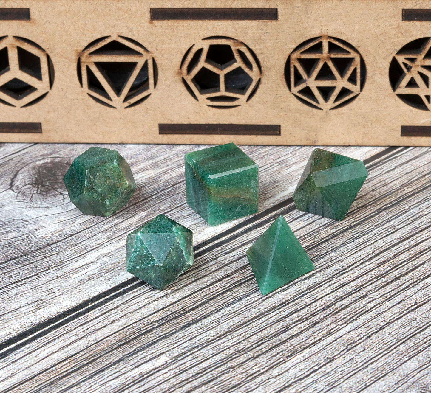 Crocon Green Aventurine 5Pcs Platonic Solids Crystal Geometry Set, Platonic Solids Sacred Geometric Stones for Meditation Reiki Balancing Healing Chakra Stone Cleansing Spiritual Good Luck (15-20 mm)