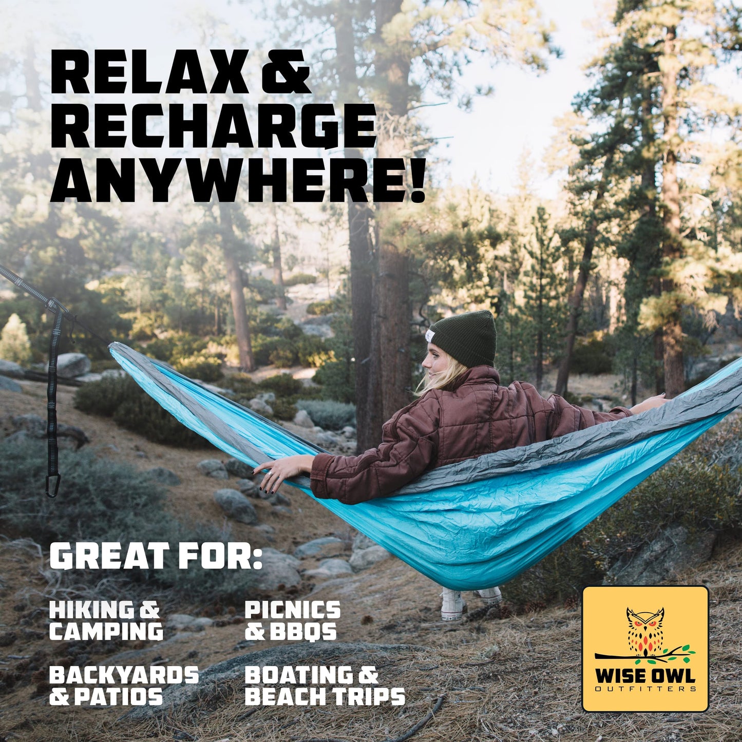 Wise Owl Outfitters Hammock for Camping Single Hammocks Gear for The Outdoors Backpacking Survival or Travel - Portable Lightweight Parachute Nylon SO Charcoal Rose