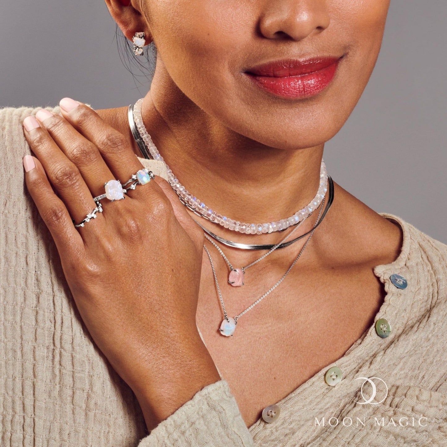 Moon Magic - Authentic Moonstone Necklace for Women | Onyx, Black Obsidian Necklaces/Real 925 Sterling Silver/18k Rose and Yellow Gold Enchanted Crystal Necklace for Women | Genuine Gemstone Jewelry
