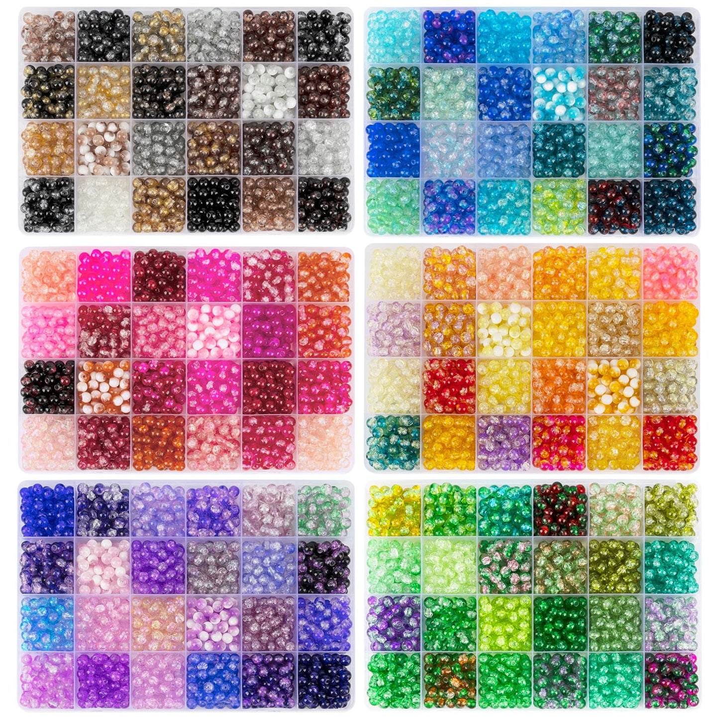 XSEINO About 7200pcs 144 Colors 6mm Crackle Glass Beads Bracelet Making Kit,6Box Different Style Crack Series Colorful Crystal Beads for Bracelet Jewelry Making,DIY Crafts,Friendship Bracelets
