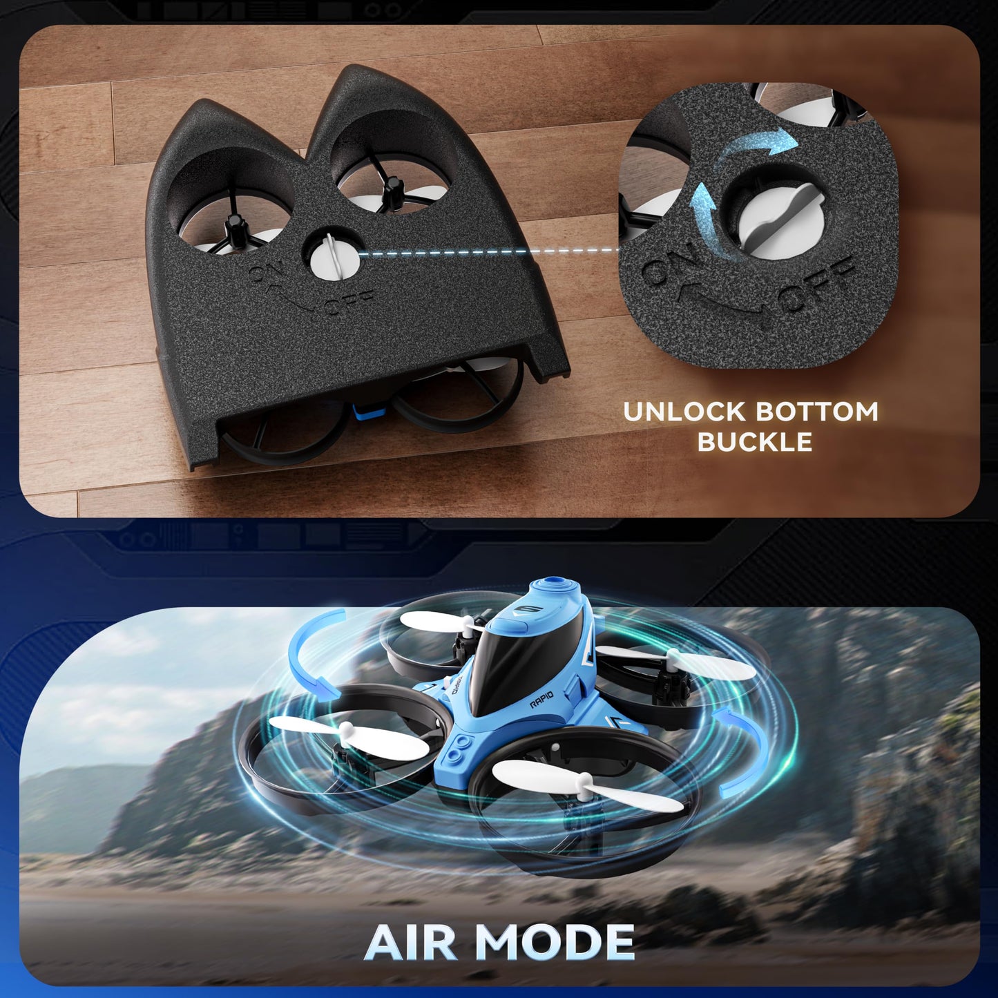 XOS Mini 3 in 1 Indoor & Outdoor Remote Drone, RC Airplane Plane, RC Quadcopter Multirotor Helicopter, RC Car & RC Boat with Auto Hovering, 3D Flips, Headless Mode for Kids Birthday Gifts