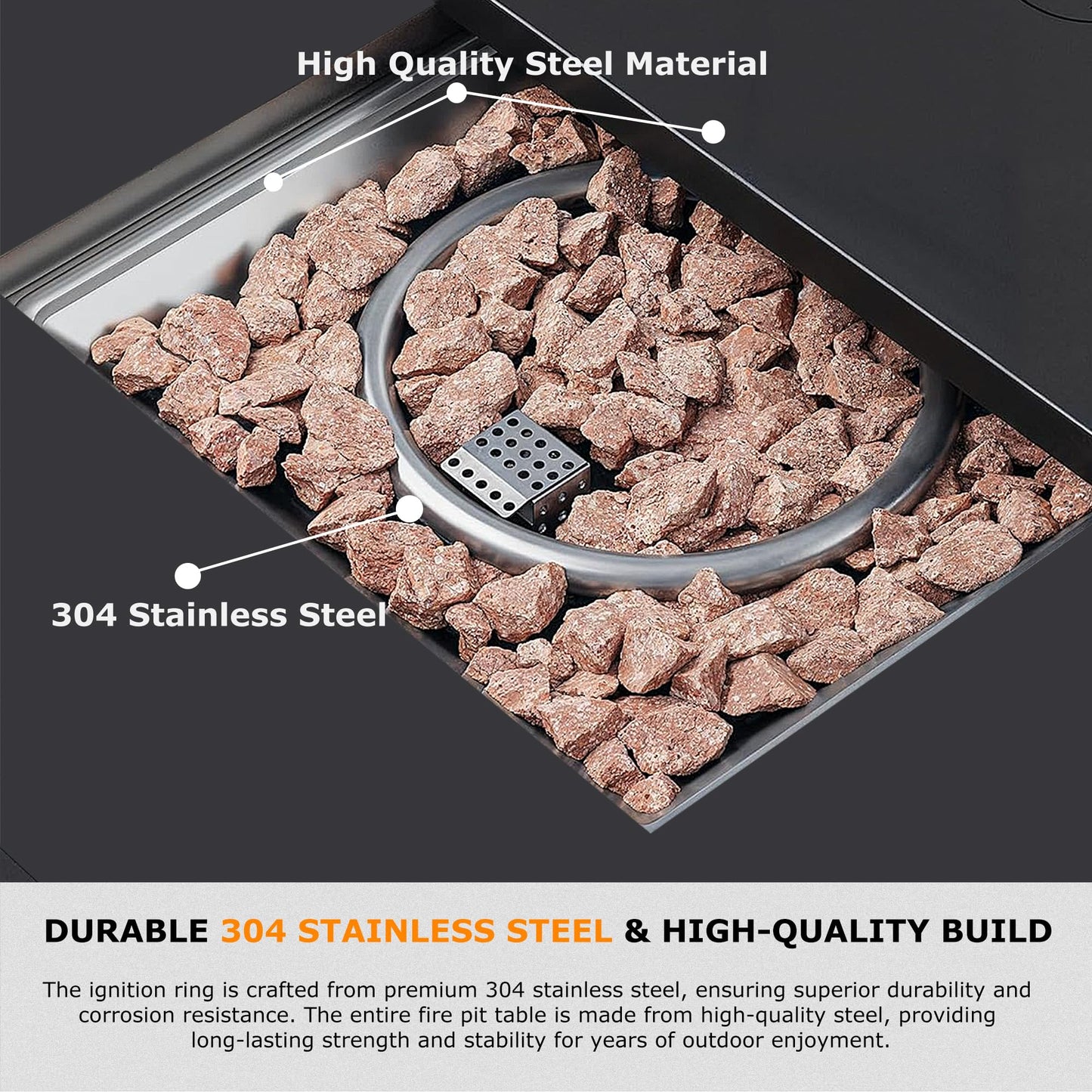 28'' Propane Fire Pit Table, 50,000 BTU Steel Gas Firepit for Outdoor Patio Deck and Garden, CSA Certified Fire Pit with Lid, Waterproof Cover, Glass Wind Guard and Lava Rock, Black