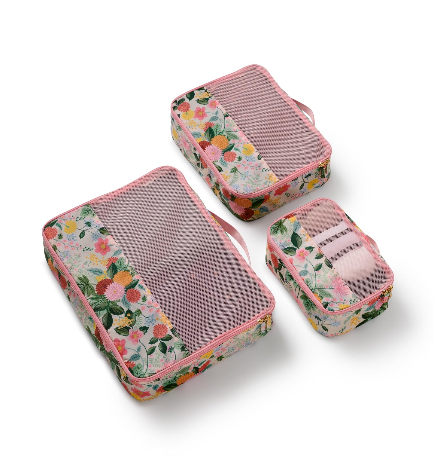 RIFLE PAPER CO. Dahlia Floral Print Travel Packing Cubes Small, Medium, Large + Laundry Bag, Essential 4-Piece Luggage Organizer Set for Effortless Packing, Suitcase Storage & Stylish Vacation Travel