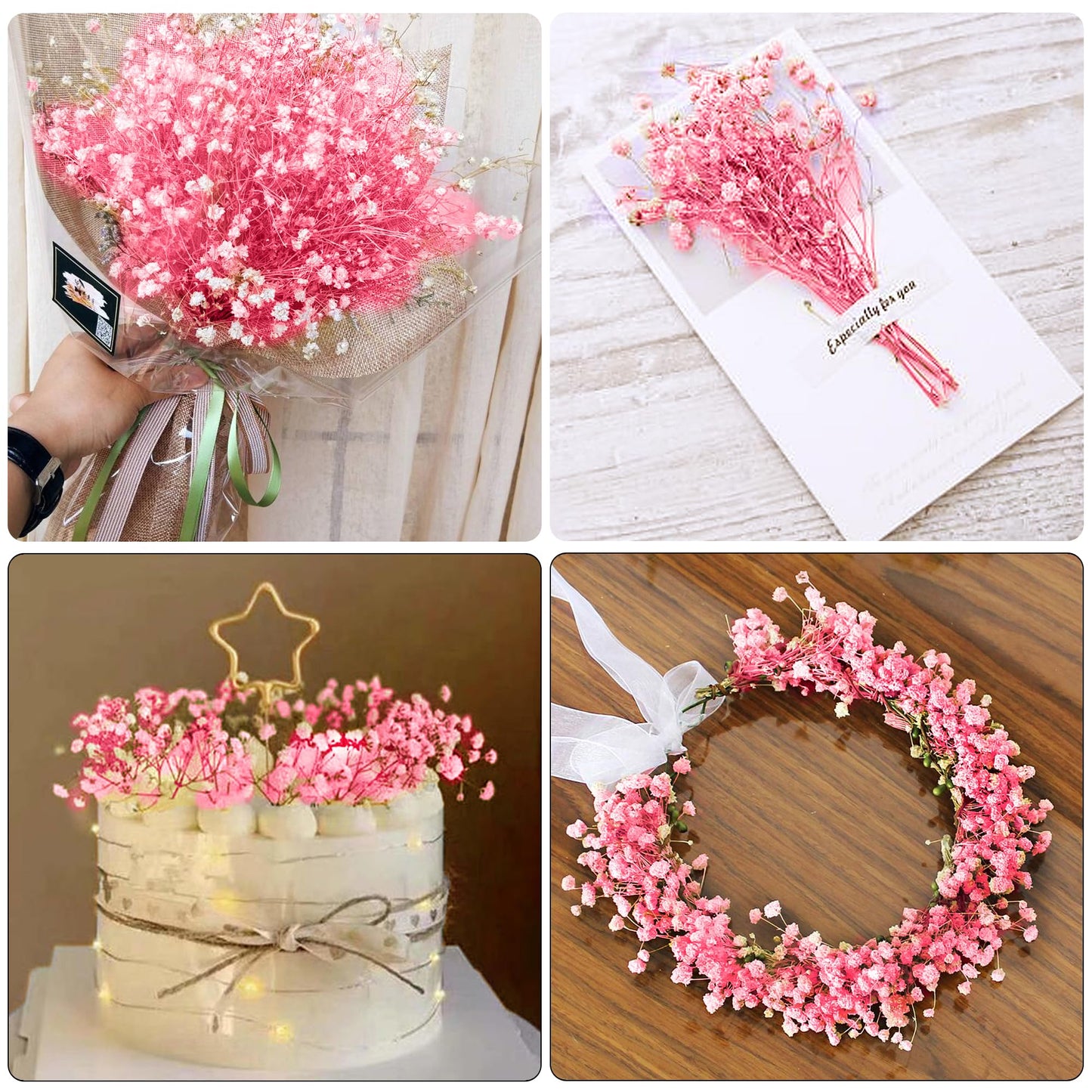 Gipizi Dried Baby's Breath Flowers Pink, 17inch Dried Natural Flowers Babys Breath Bulk with 3000 Buds, Real Dry Gypsophila for Wedding, Party, Wreath Floral DIY, Home Decor