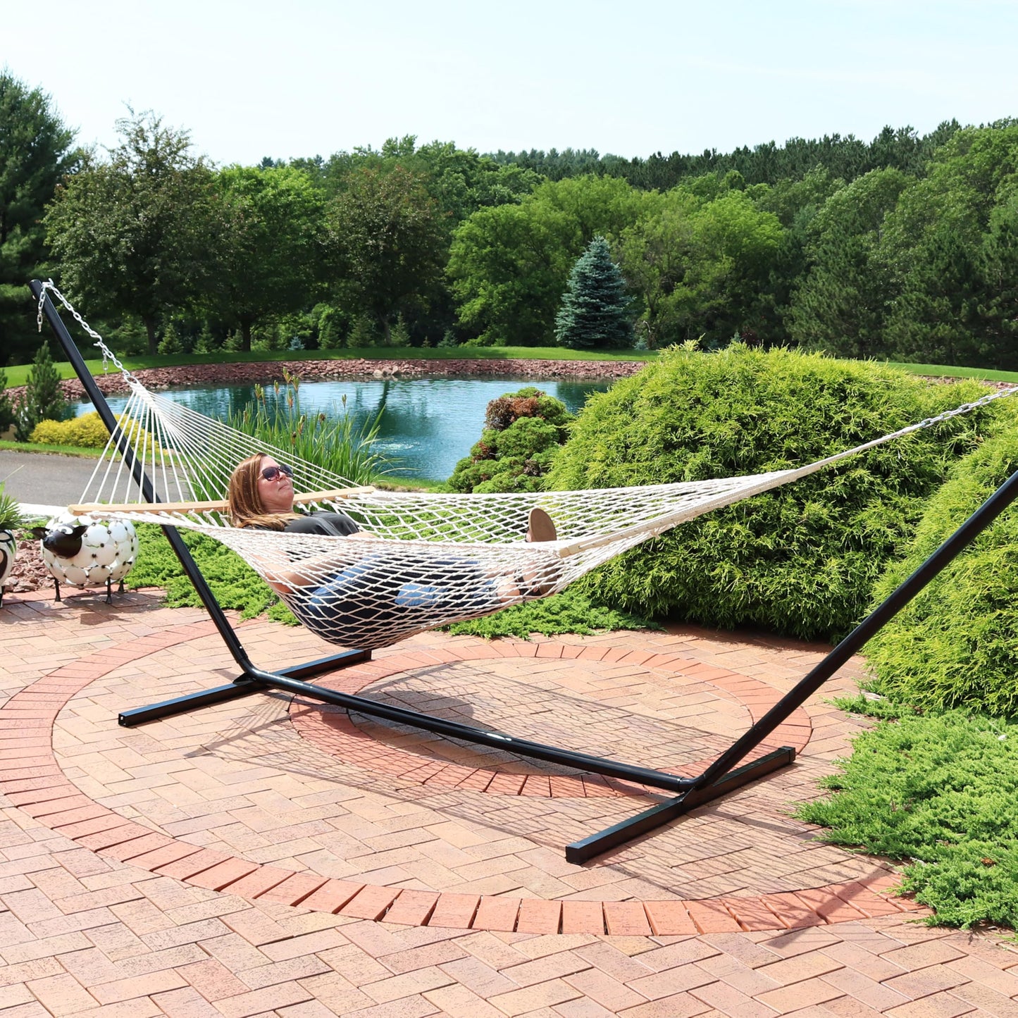 Sunnydaze Cotton Rope Hammock for Outside - 450-Pound Capacity Indoor or Outdoor Hammock with Spreader Bars - Natural