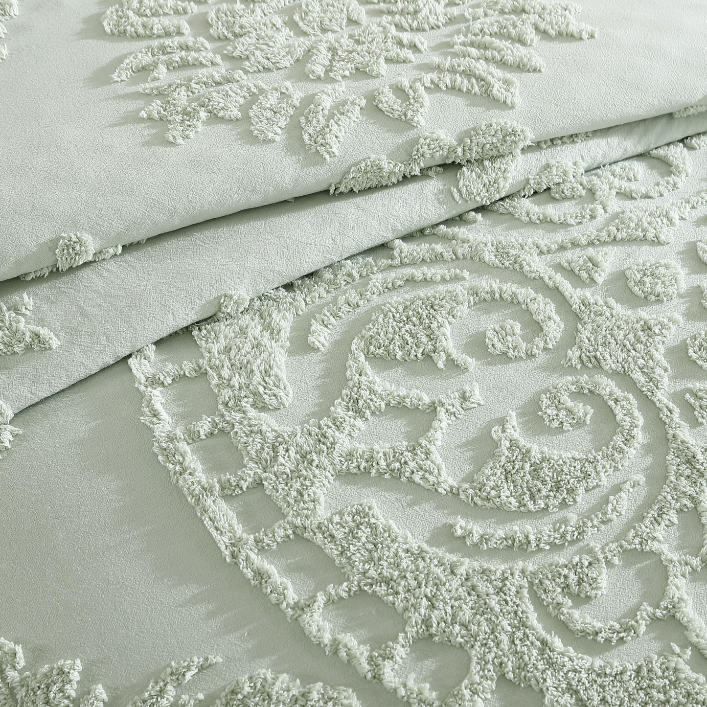 Beatrice Home Fashions Medallion Chenille Bedspread, Queen, Sage