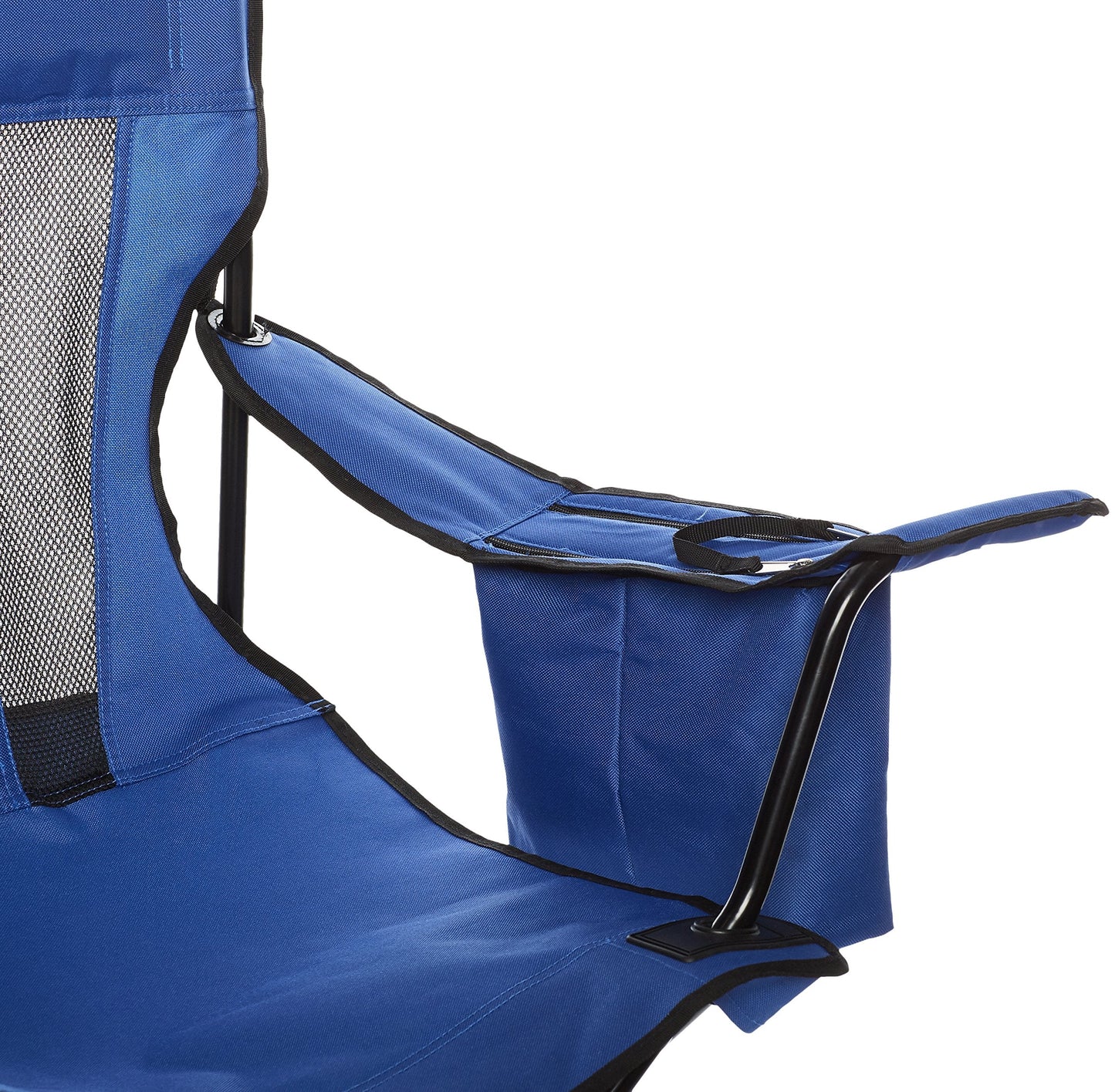 Amazon Basics Portable Folding Camping Chair with 4-Can Cooler, Side Pocket, Cup Holder, and Carry Bag, Sturdy, Breathable Mesh Back, Large, Blue