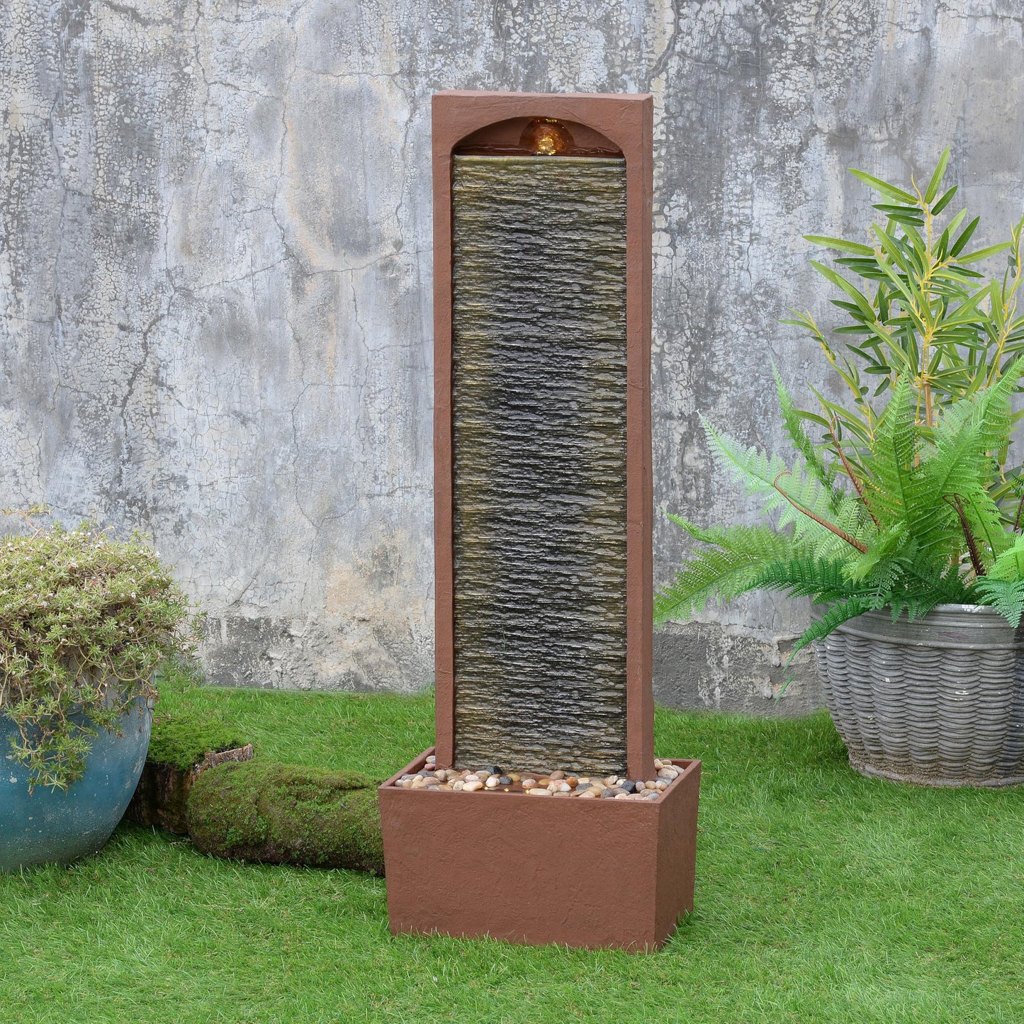Teamson Home Outdoor 38.5” Textured Waterfall Fountain Yard Décor Red Rock