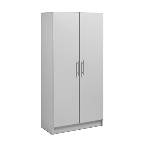 Prepac Elite Tall Garage Storage Cabinet & Pantry Storage Cupboard, 2-Door Freestanding Bathroom or Pantry Cabinet with Adjustable Shelves, 16" D x 32" W x 65" H, Light Gray
