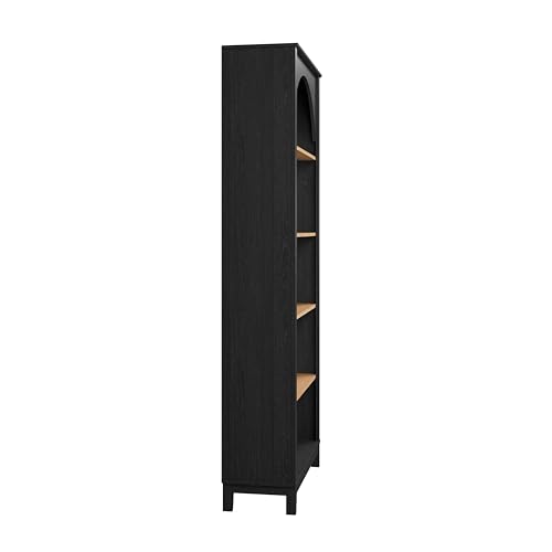 Prepac Ark 78" Tall 5-Tier Arched Bookcase, Black Oak with Oak Finish Interior, Modern Storage Accent Bookshelf with 3 Adjustable Shelves for Home, Office, Living Room, Bedroom