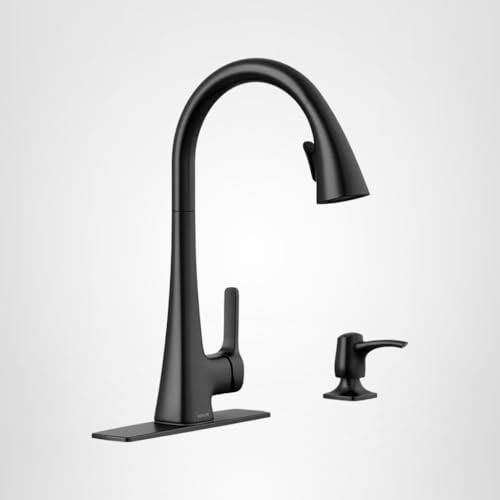 KOHLER R22867-SD-BL Maxton Pull-Down Kitchen Faucet with Soap Dispenser, Pull Down Sprayer, Matte Black