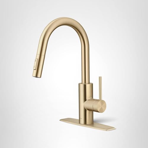KRAUS Oletto Single Handle Pull Down Kitchen Faucet with QuickDock Top Mount Installation Assembly in Spot Free Antique Champagne Bronze, KPF-2620SFACB