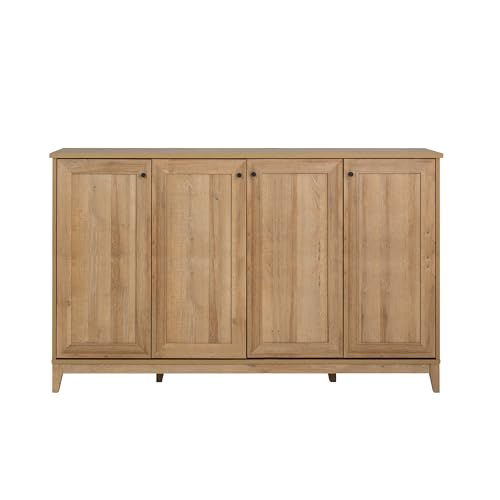 Prepac Yaletown 4 Panel Door Console Table with Storage, Oak Storage Cabinet with Doors and Shelves, Sideboard Storage Cabinet 60" W x 32" H x 16" D, OCBG-2220-1