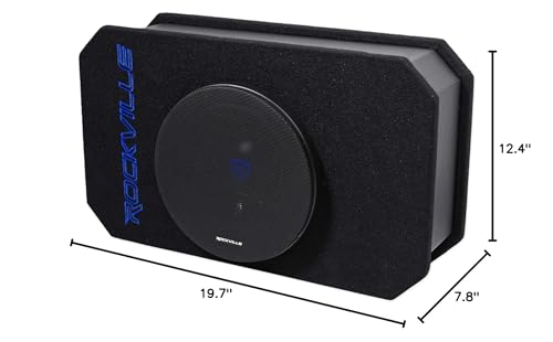Rockville RMW8A 800W 8" Powered Truck Subwoofer, Class-D Amp, 4 Ohm, Slim Ported Enclosure, Remote Bass Control, Durable MDF with Grill, for Car Audio
