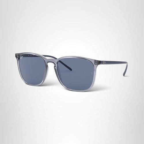 Ray-Ban Unisex RB4387 Square Sunglasses, Transparent Blue/Dark Blue, 56 mm