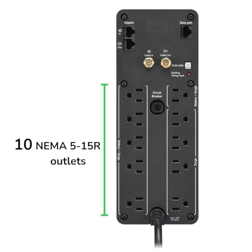 APC UPS Back-UPS Pro 1500VA Sinewave UPS, 900W Battery Backup & Surge Protector, AVR, 10 Outlets, LCD, USB-C & USB-A Charging Ports, BR1500MS2 Uninterruptible Power Supply for Computers, Electronics
