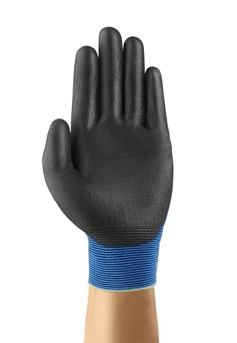 Ansell HyFlex 11-618 Ultra-Thin Industrial Safety Work Gloves for Auto, Machinery, Equipment, Fabrication - Size 10, Blue/Black (12 Pairs)