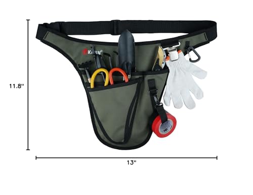 KUNN Garden Tool Belt,Durable Adjustable Tool Belt Waist Pouch with 4 Pocket for Women Men Gardeners Florist Army Green